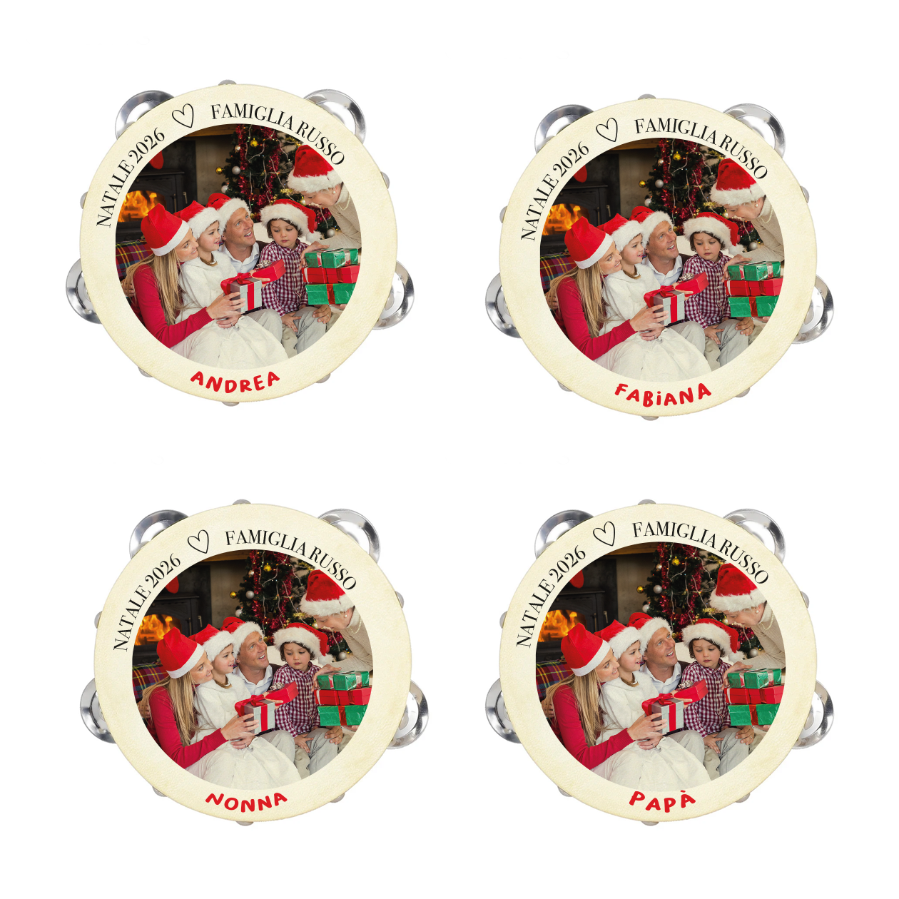 Natale in famiglia - Set da 10 Tamburelli - personalizzati