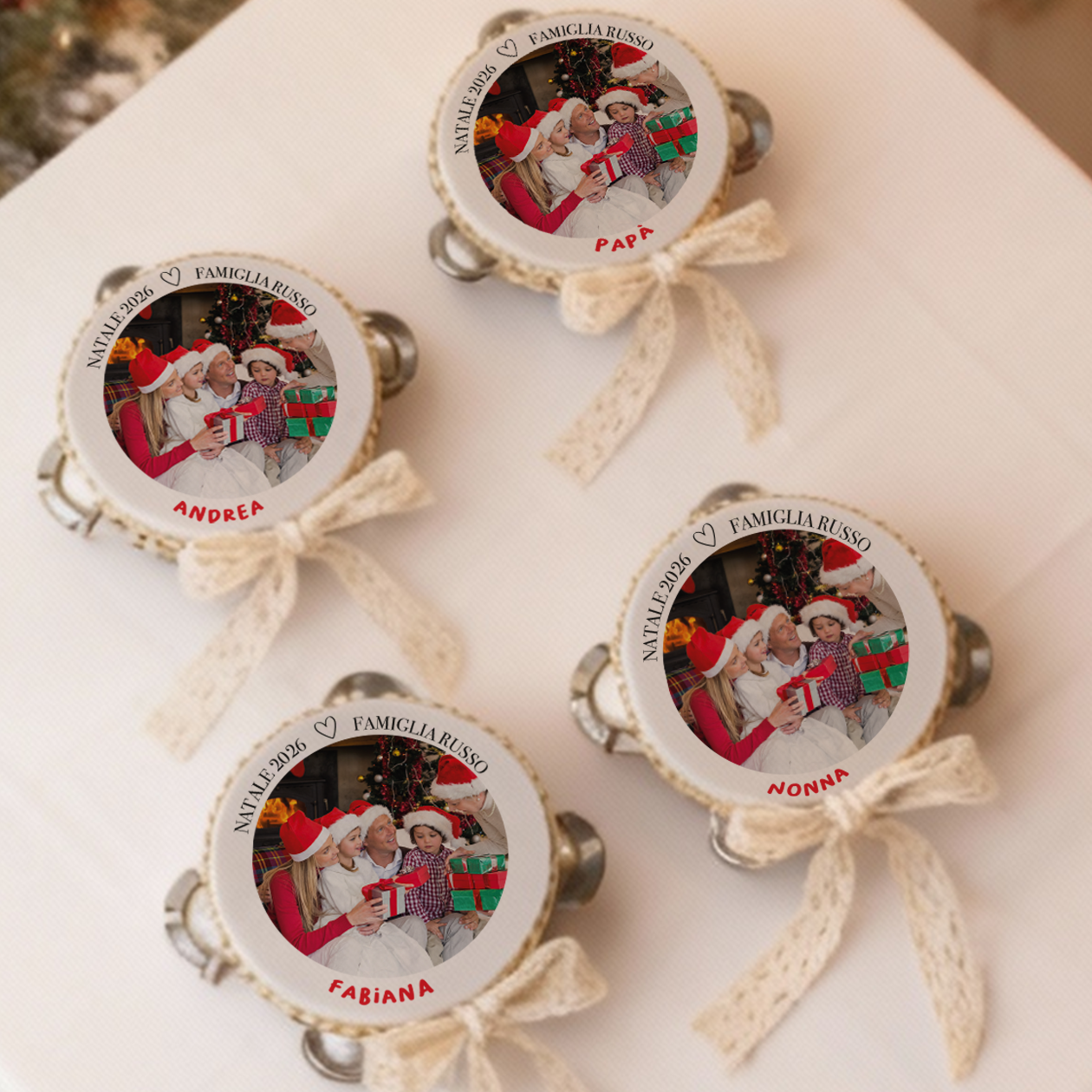 Natale in famiglia - Set da 10 Tamburelli - personalizzati