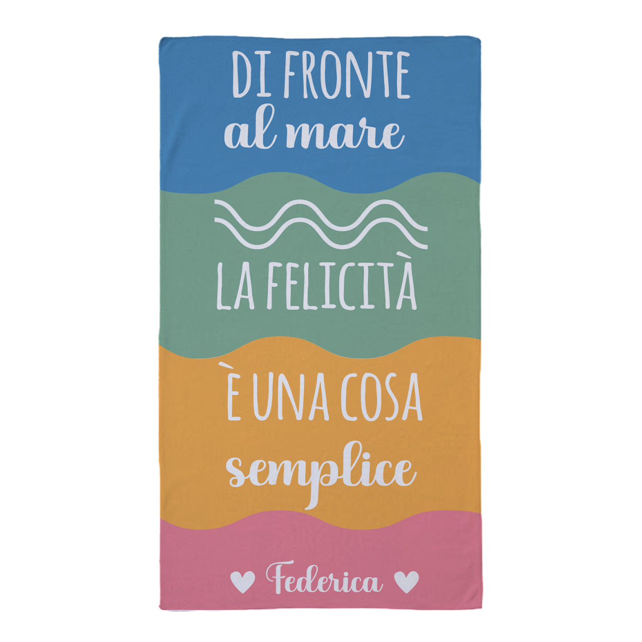 Di fronte al mare la felicità è una cosa semplice - Telo Mare in microfibra - personalizzato con nome