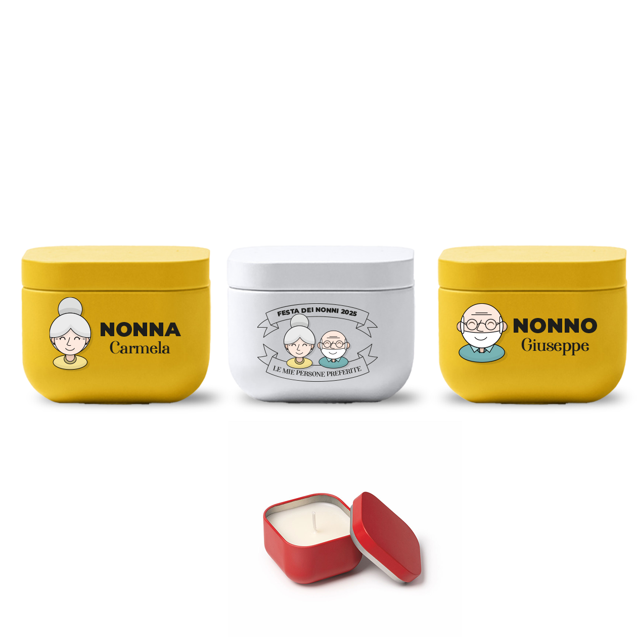 Festa dei nonni - Set di 3 Candele Profumate personalizzate con nomi
