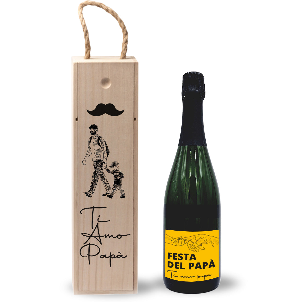 Papà ti amo - portabottiglia in legno