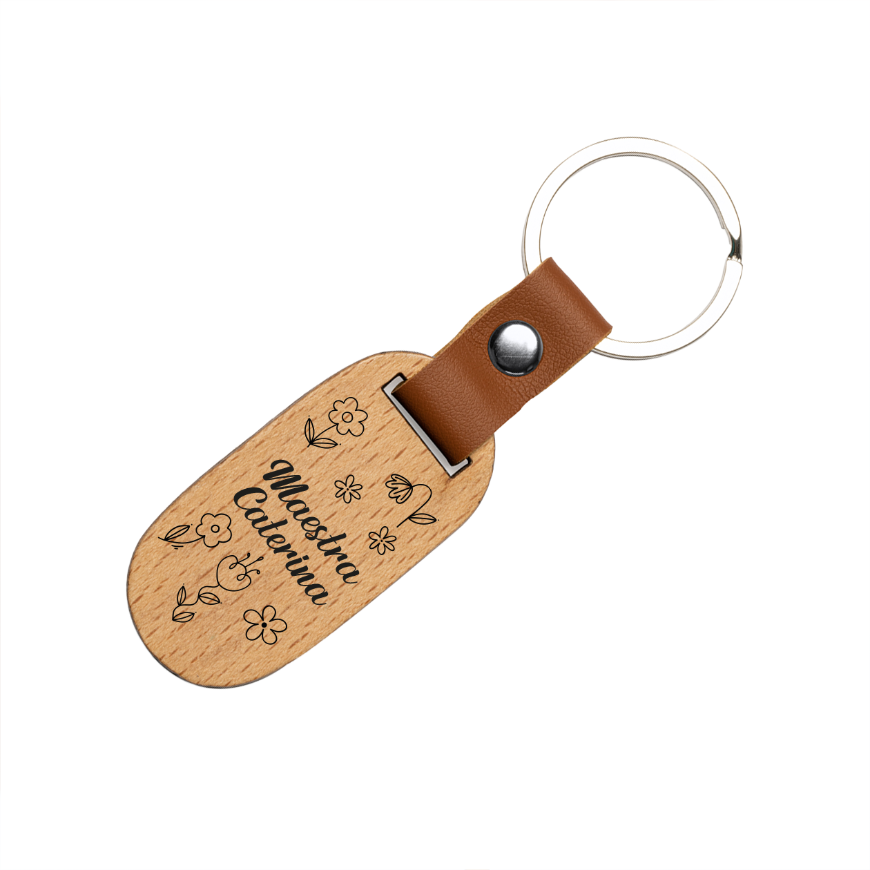 Maestra flowers - Portachiavi in Legno - personalizzato con nome