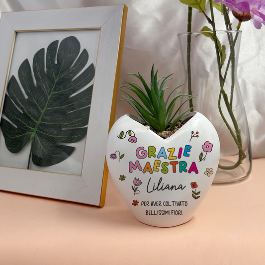 Grazie maestra per aver coltivato bellissimi fiori - Piantina con vaso - personalizzata con nome