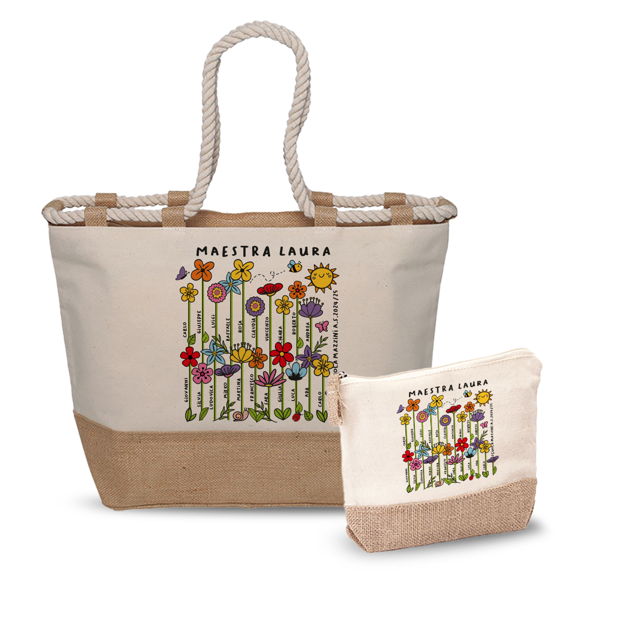 Maestra flowers - Combo: Borsa mare + Pochette - personalizzata