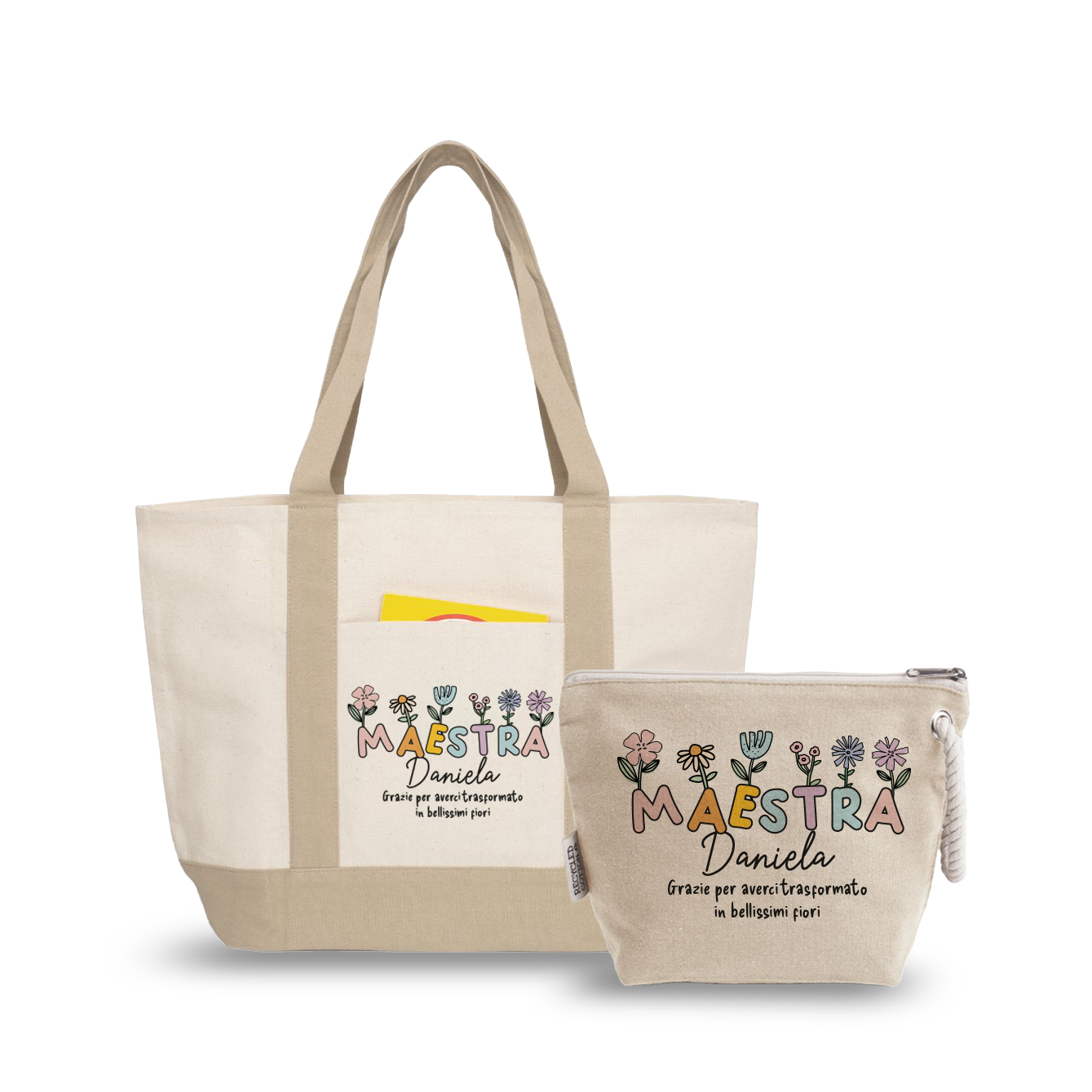 Bellissimi fiori - borsa mare & Pochette - Combo - personalizzata con nome