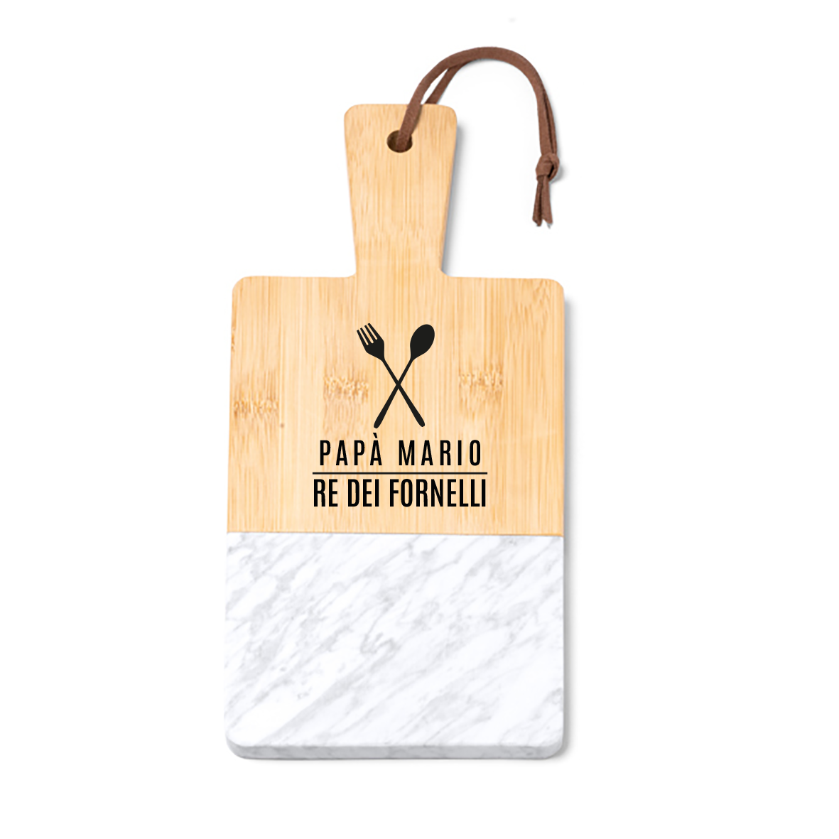 Papà re dei fornelli - Tagliere in marmo e bamboo naturale - personalizzato con nome