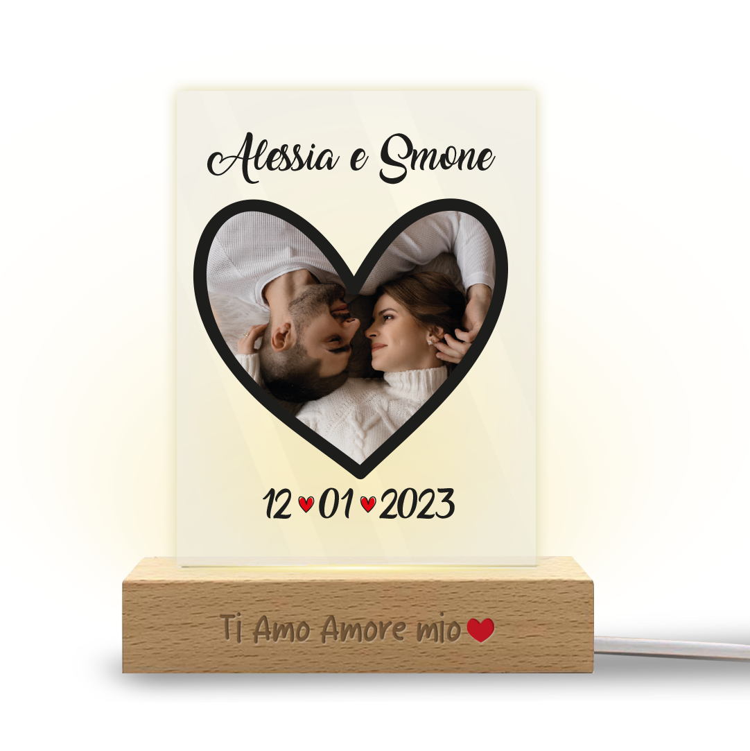Heart Love - Lampada - Plexiglass personalizzata con foto, nomi e data
