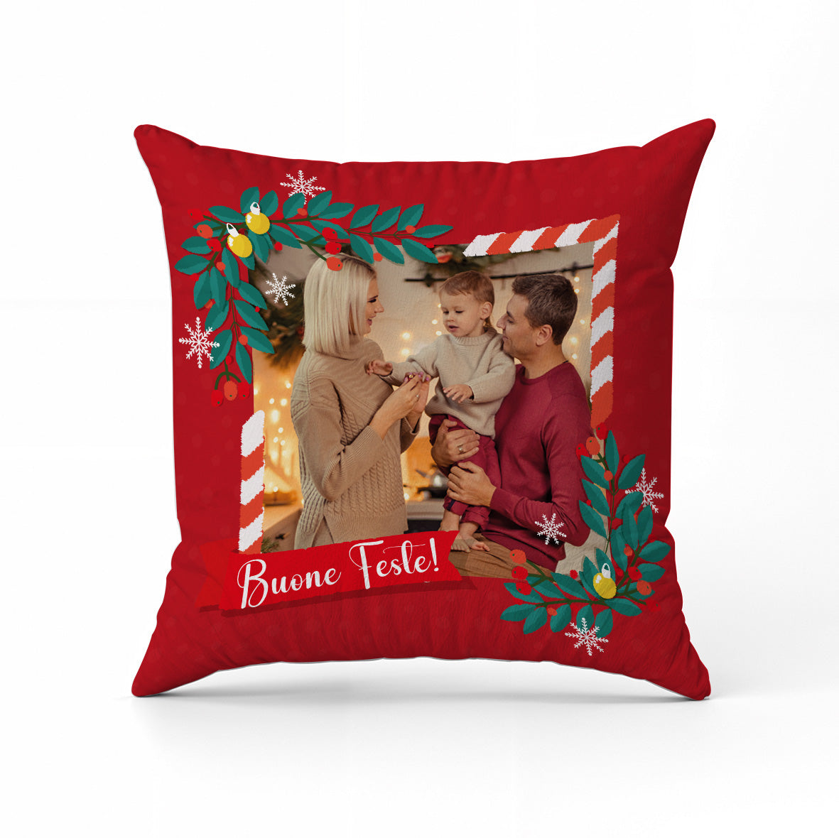 Buone Feste - Cuscino Personalizzato - idea regalo Natale personalizzato con foto