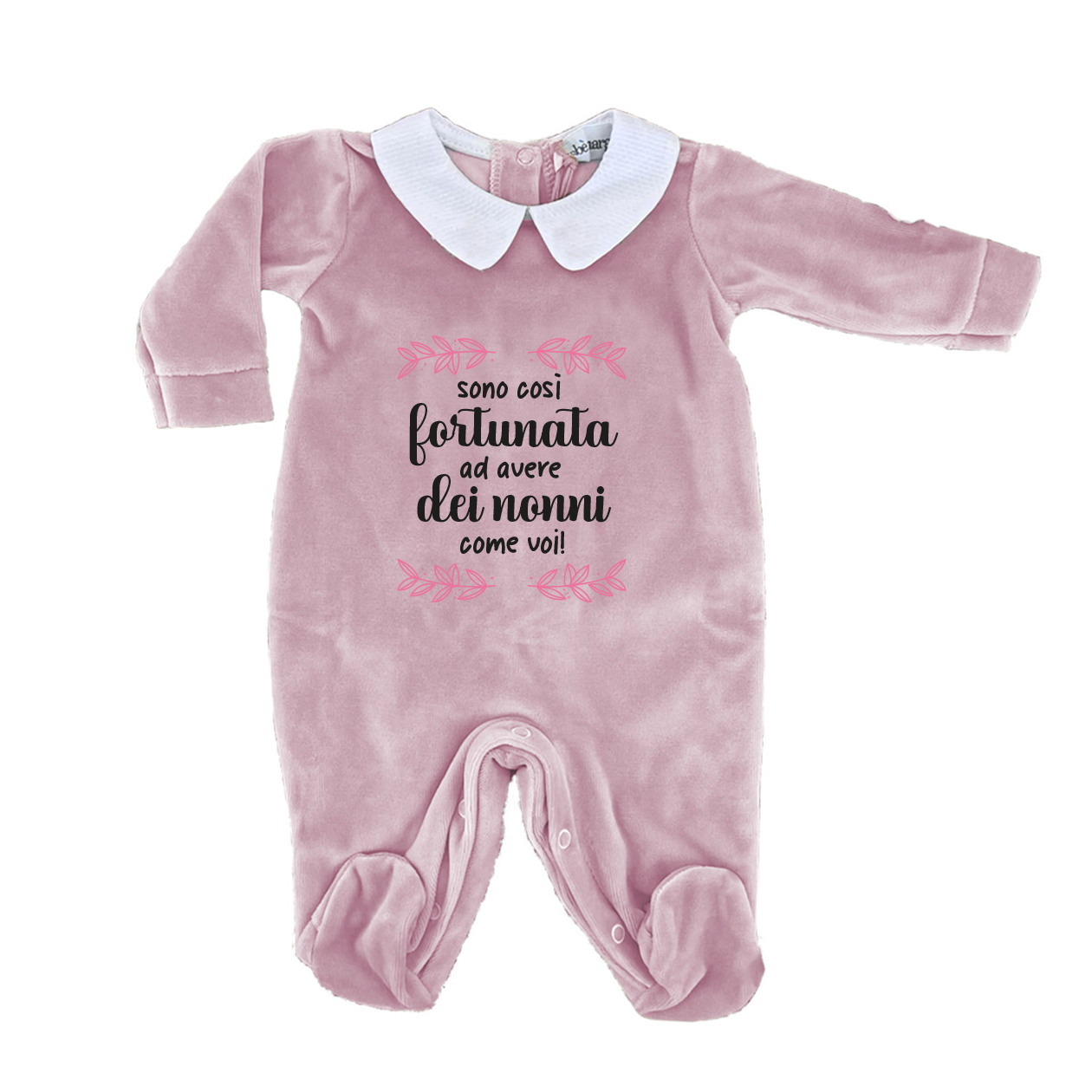 Sono così fortunato ad avere dei nonni come voi - Pagliaccetto Neonato in Ciniglia con Colletto Bianco