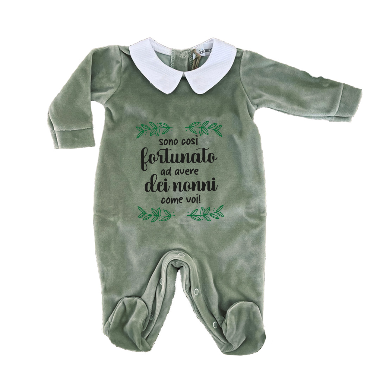 Sono così fortunato ad avere dei nonni come voi - Pagliaccetto Neonato in Ciniglia con Colletto Bianco