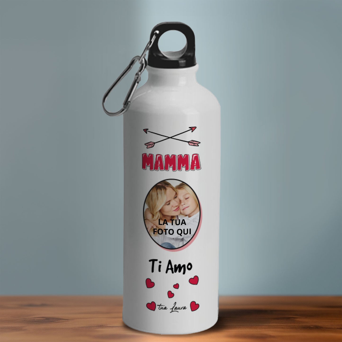Mamma ti amo - Borraccia Ecosostenibile personalizzata con foto e nome