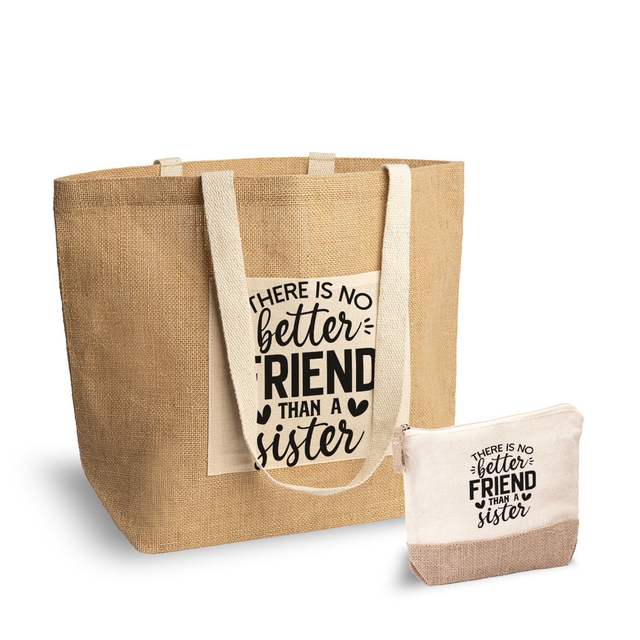 Than a sister - Set Combo Borsa mare e Pochette in Juta laminata