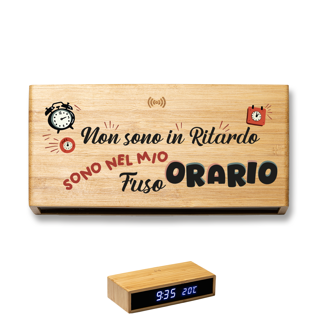 Il mio fuso orario - Sveglia Digitale in Bambù con Orologio da Tavolo