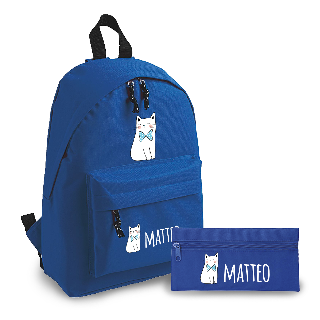 Blue Cat - Zaino + Portapenne - personalizzati con nome