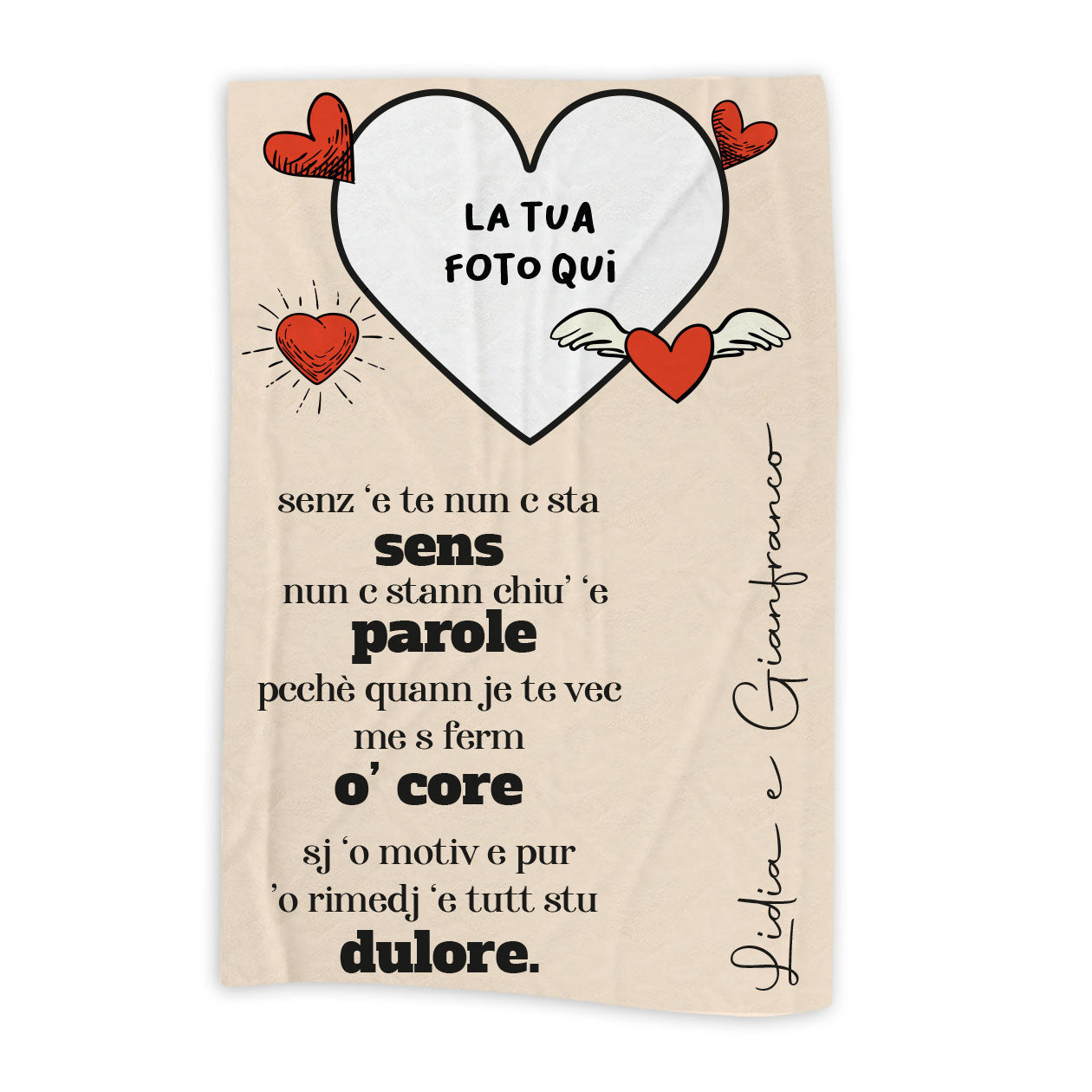 Flying heart - plaid in pile - personalizzato con foto, nomi e frase