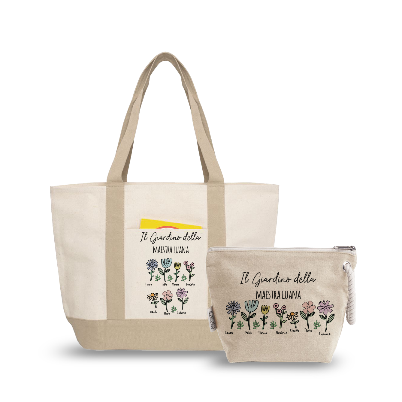Il giardino della maestra - borsa mare & Pochette - Combo - personalizzata con nome