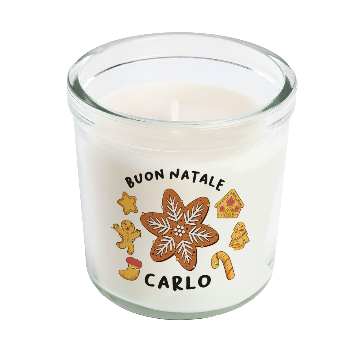 Buon Natale - Candela profumata in vetro con Stampa - personalizzata con nome
