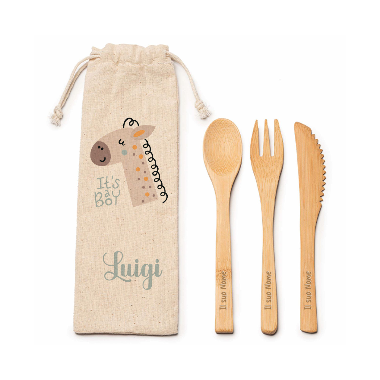 It's a boy - Posate in legno - personalizzate con nome