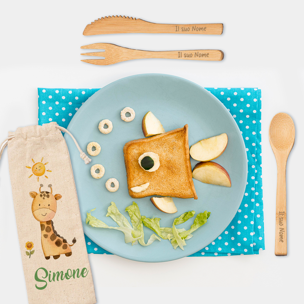 Giraffa - Posate in legno - personalizzate con nome