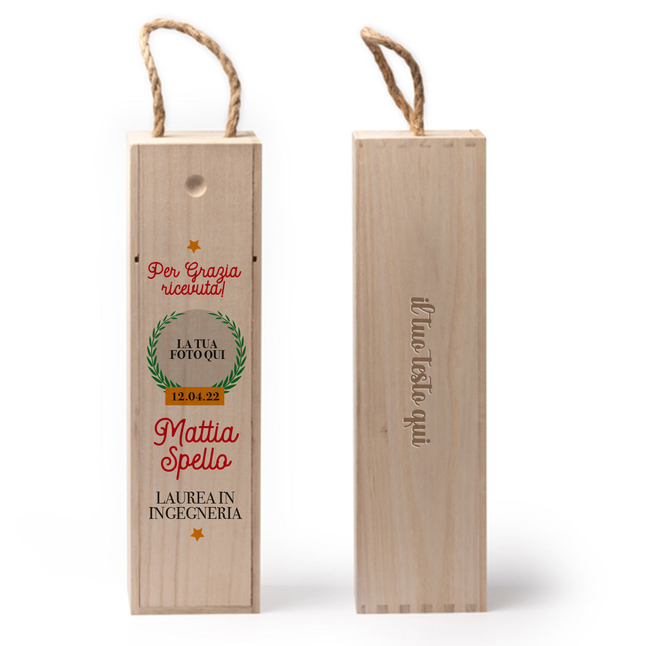 Per grazia ricevuta - portabottiglia in legno - personalizzato