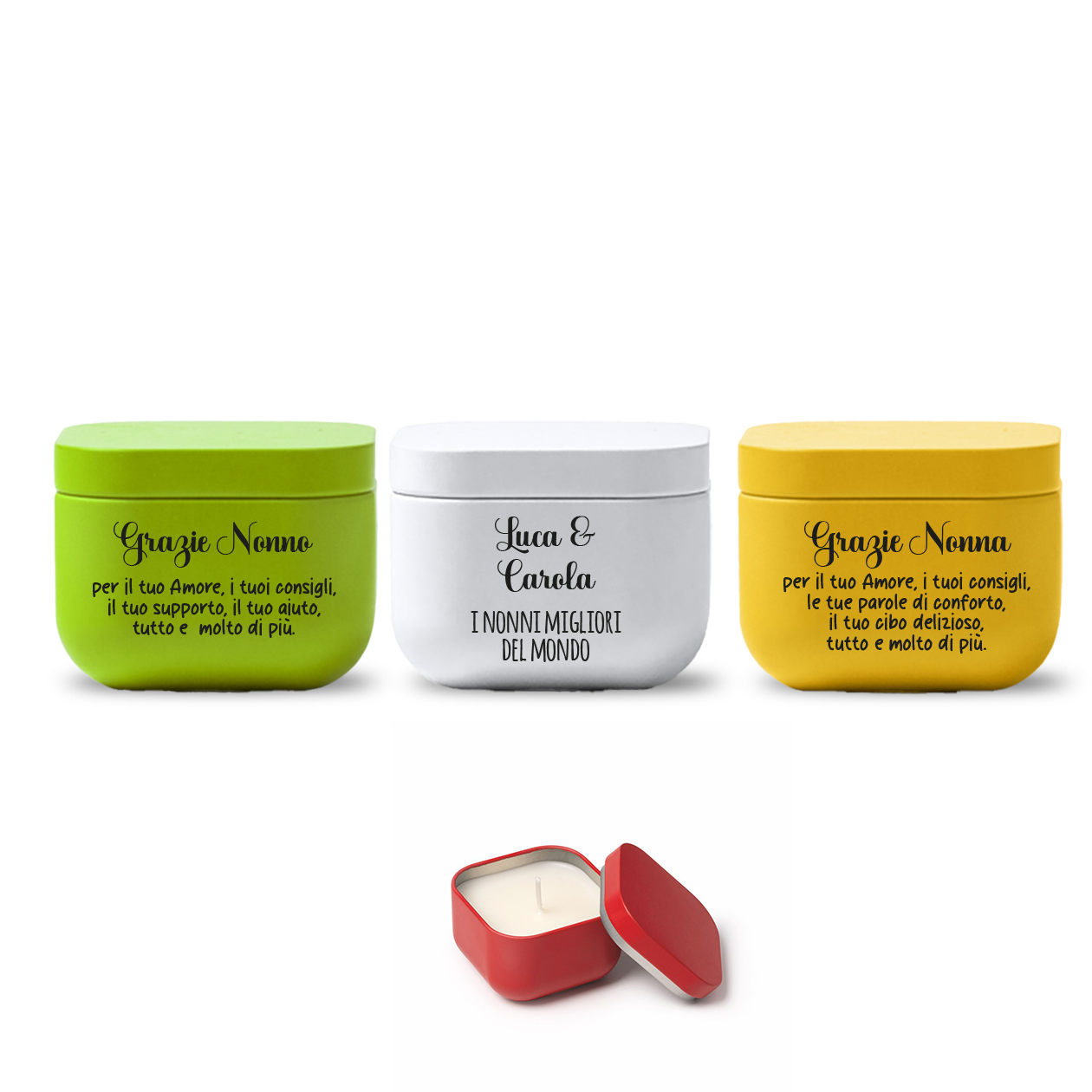 I migliori nonni - Set di 3 Candele Profumate personalizzate con nomi