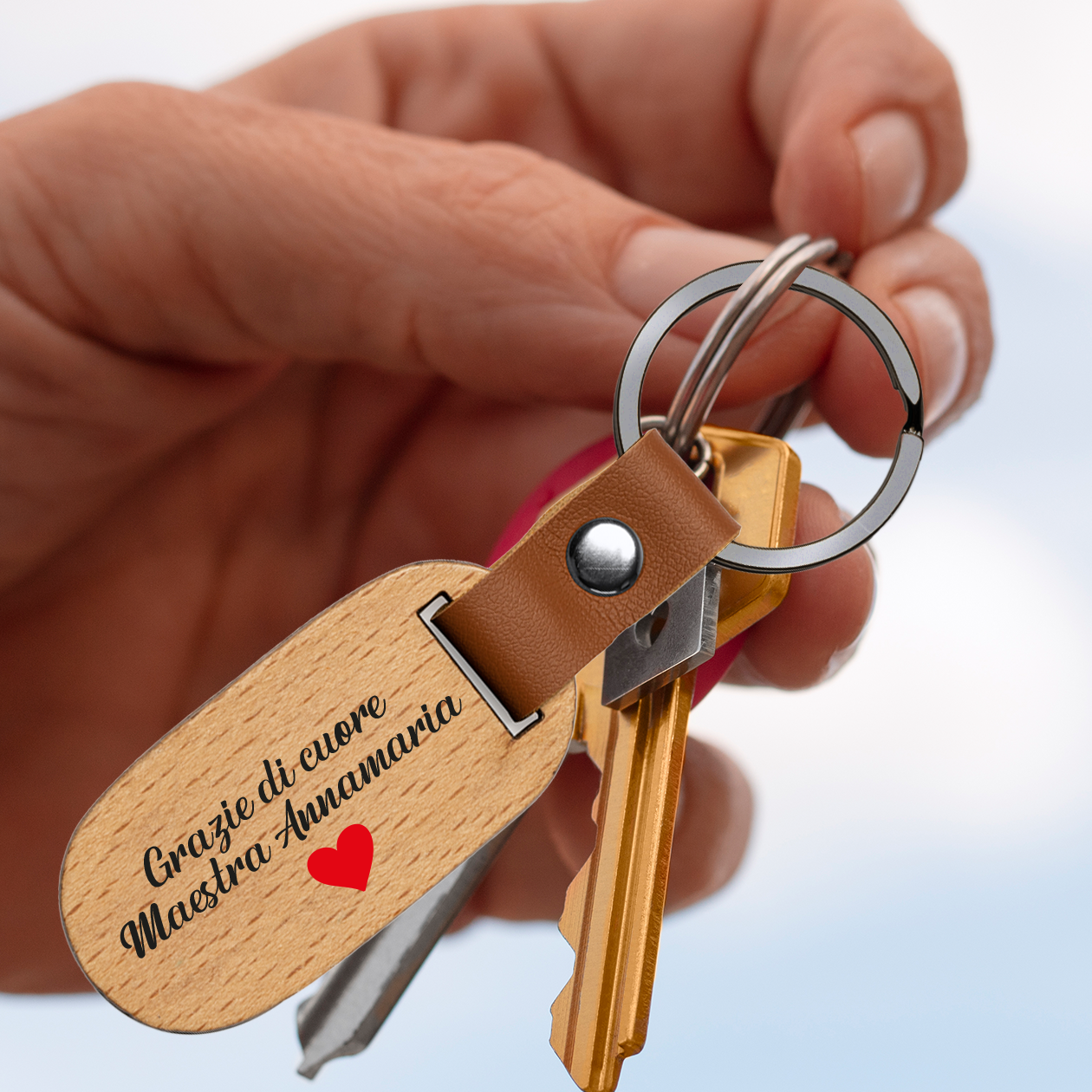 Grazie di cuore maestra - Portachiavi in Legno - personalizzato con nome