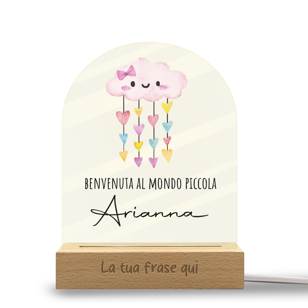 Benvenuta al mondo piccola - Lampada - Plexiglass personalizzata con nome e frase