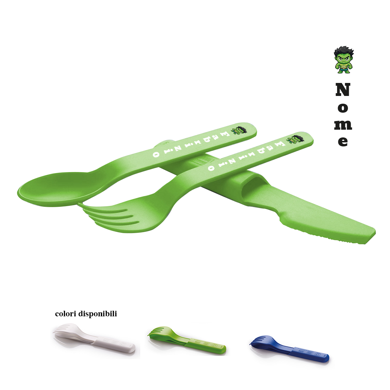 Green man - Posate in plastica - personalizzate con nome