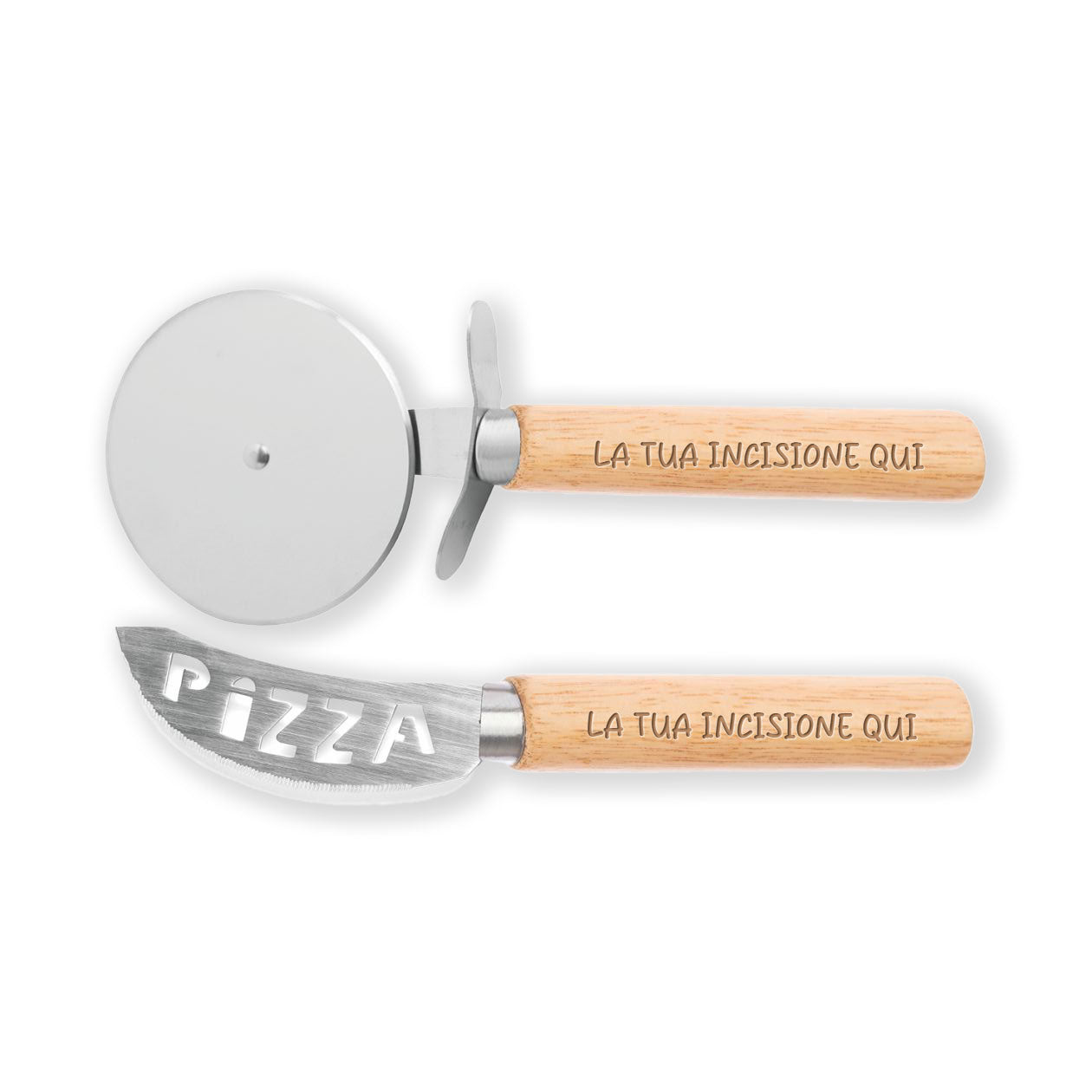 Edit - Set Taglia Pizza In Bamboo - personalizzato con testo