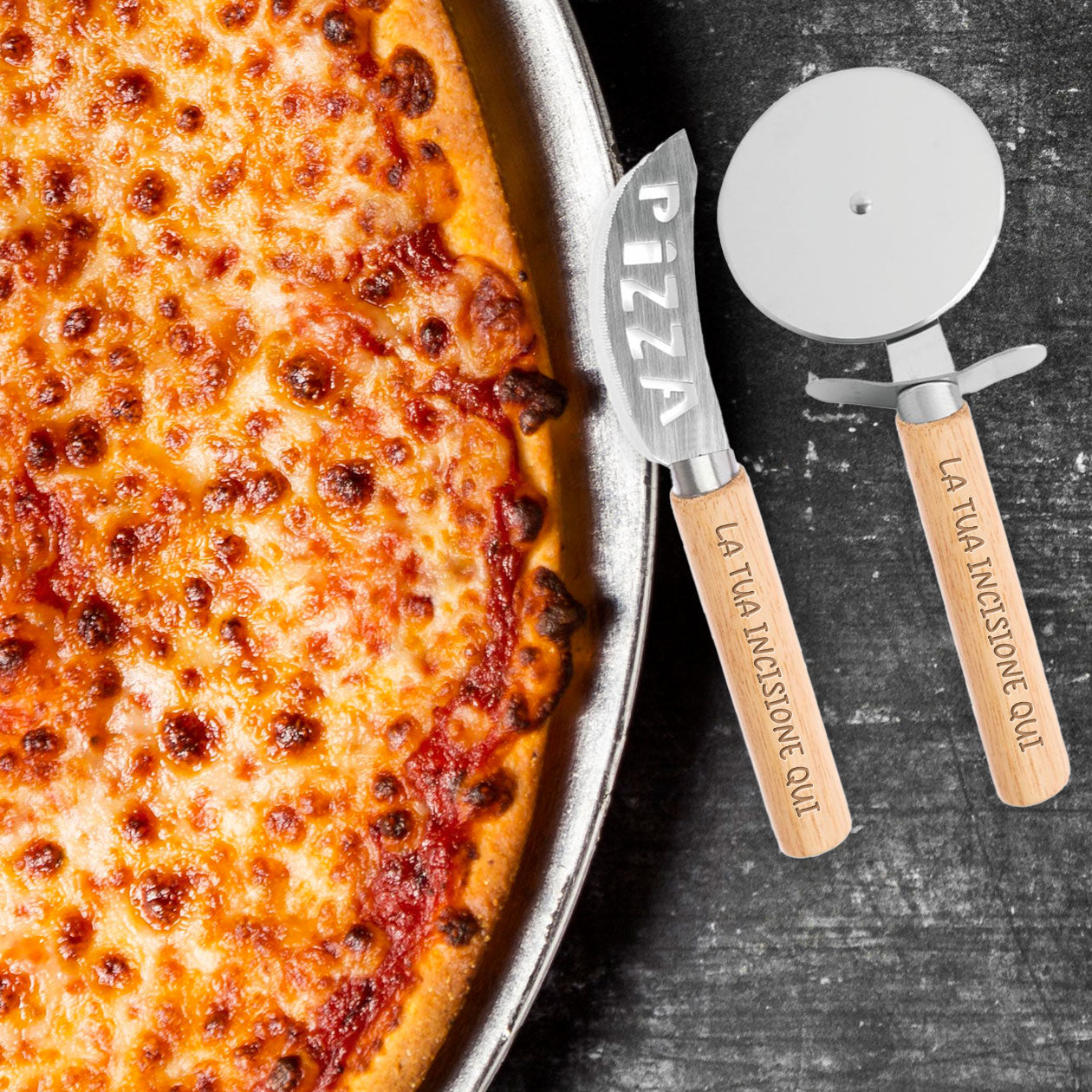 Edit - Set Taglia Pizza In Bamboo - personalizzato con testo