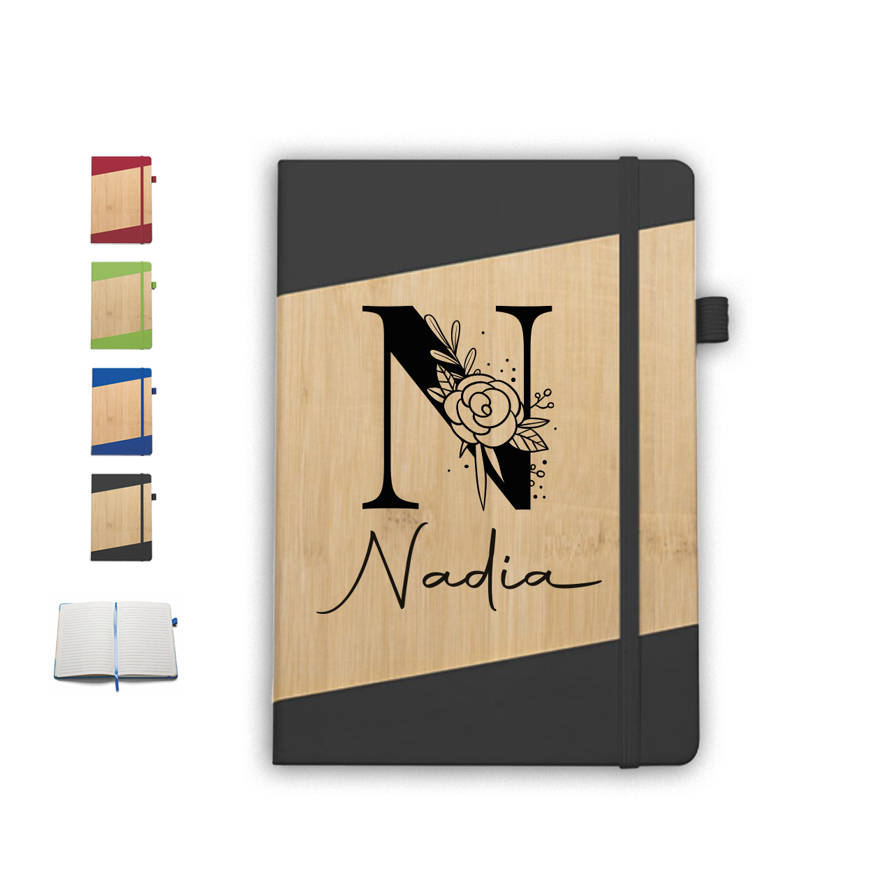 Classic flower - Block Notes in PU a righe - personalizzato con nome e iniziale