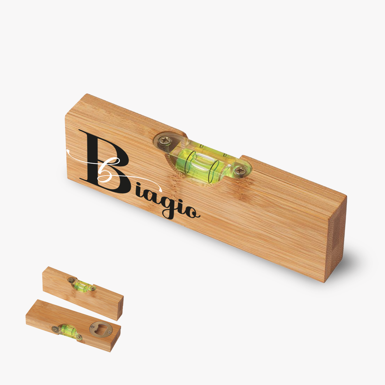 Nome e iniziale - Apribottiglia con mini livella - personalizzata con nome