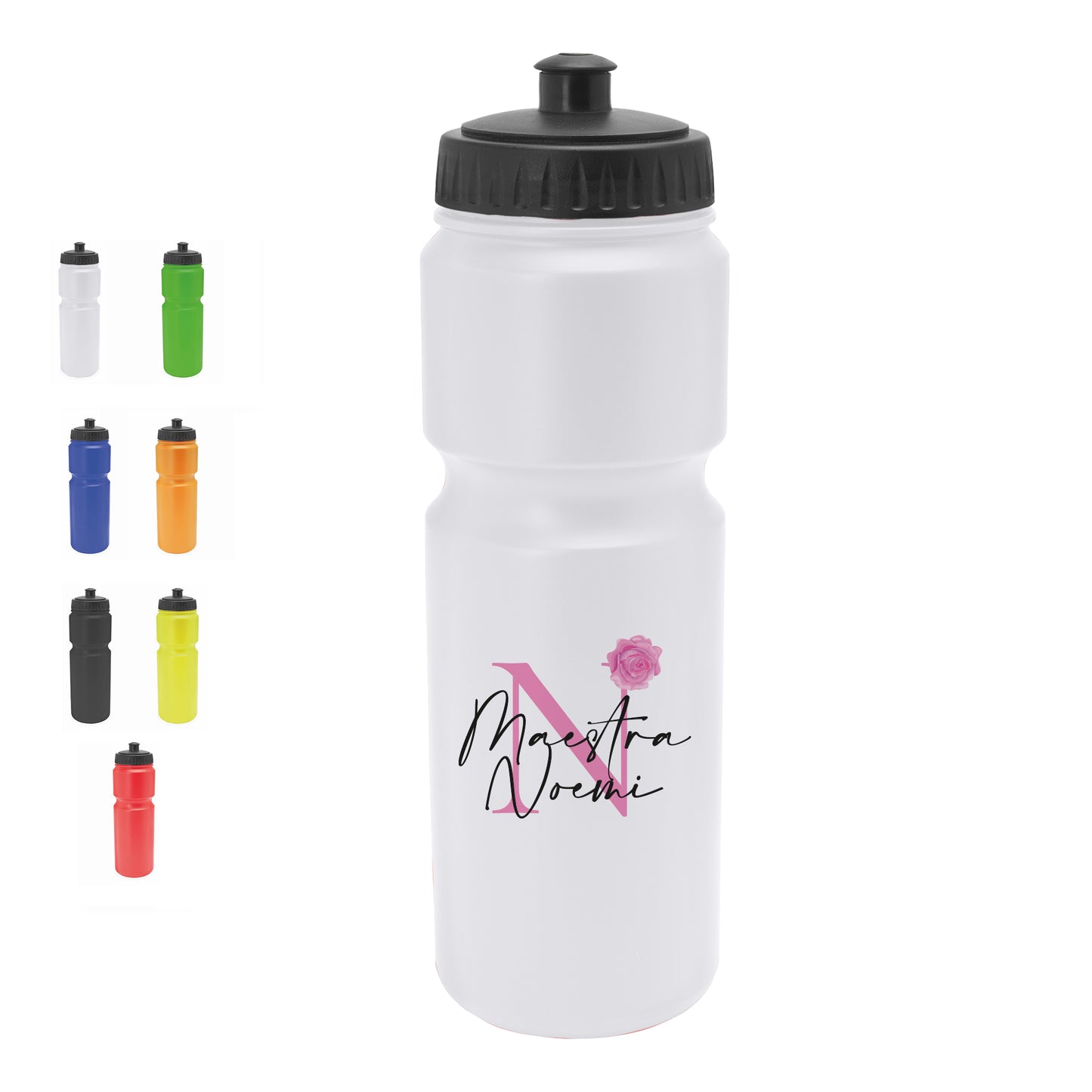 Maestra nome flower pink - Borraccia in PE 840ml. - personalizzata con nome