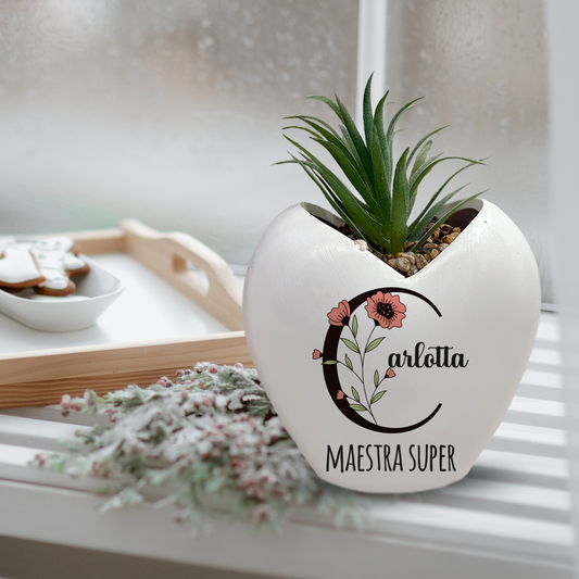 Maestra super - Piantina con vaso - personalizzata con nome e iniziale