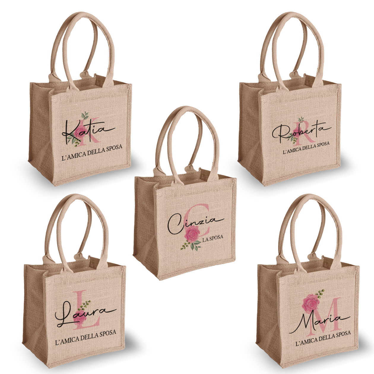 La sposa e le sue amiche - Set da 5 Bag - personalizzato con nomi