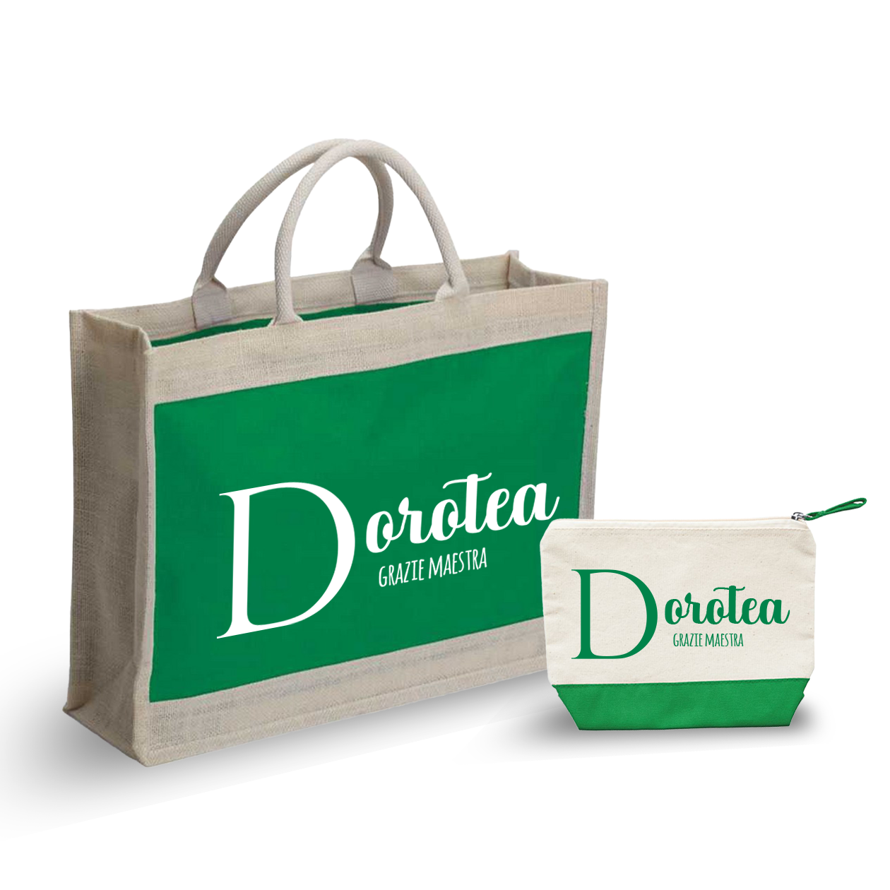 Grazie maestra - Combo: Borsa mare + Pochette - personalizzata con nome
