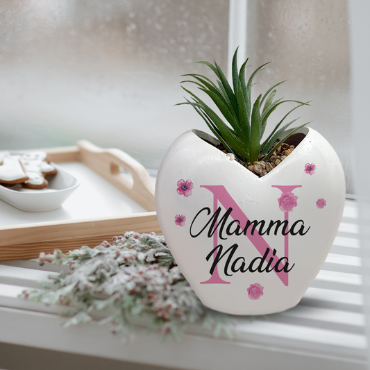 Mamma Pink Letter - Piantina con vaso - personalizzata con nome e iniziale