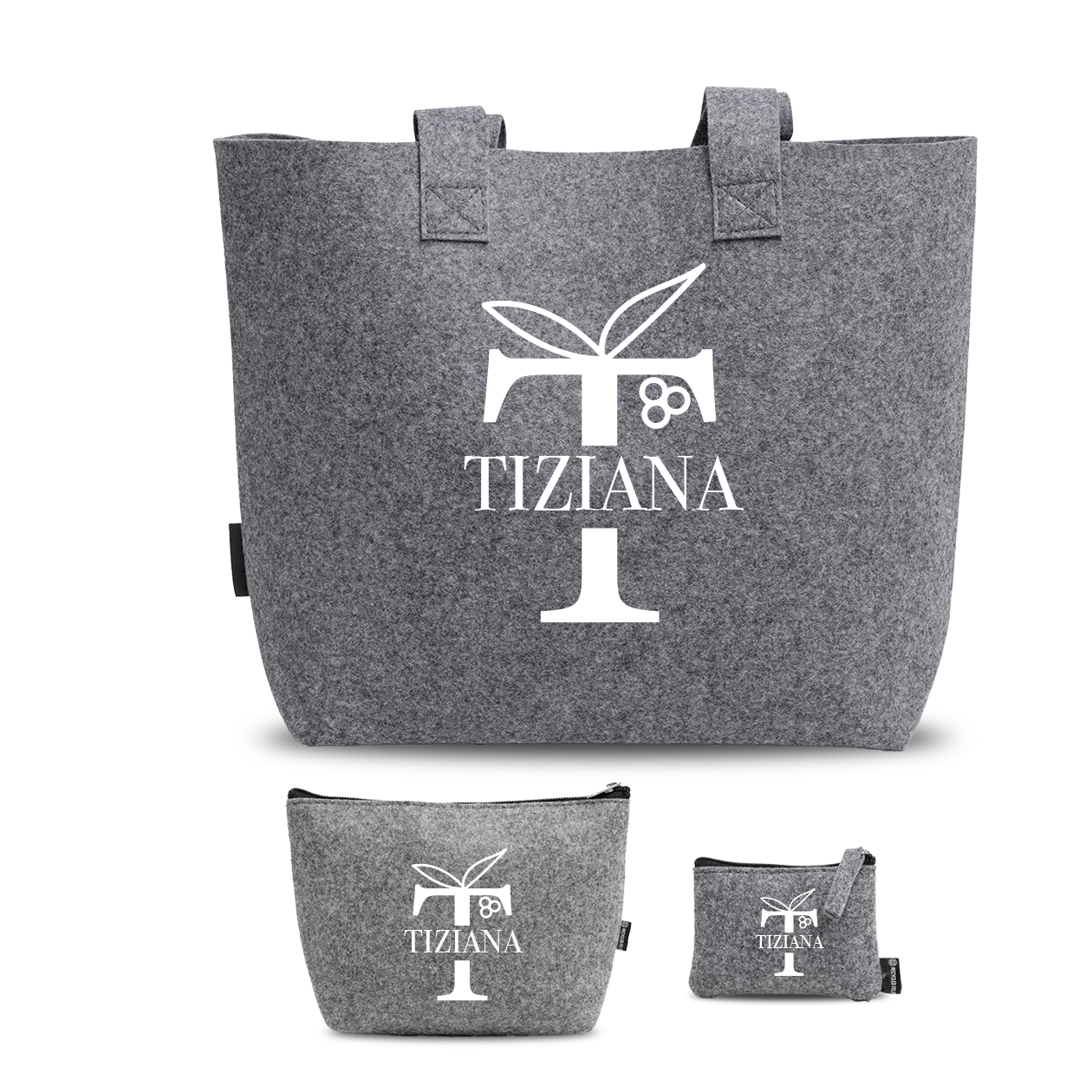 Name Classic - Tris Borse in feltro con designe melange - personalizzato con nome e iniziale