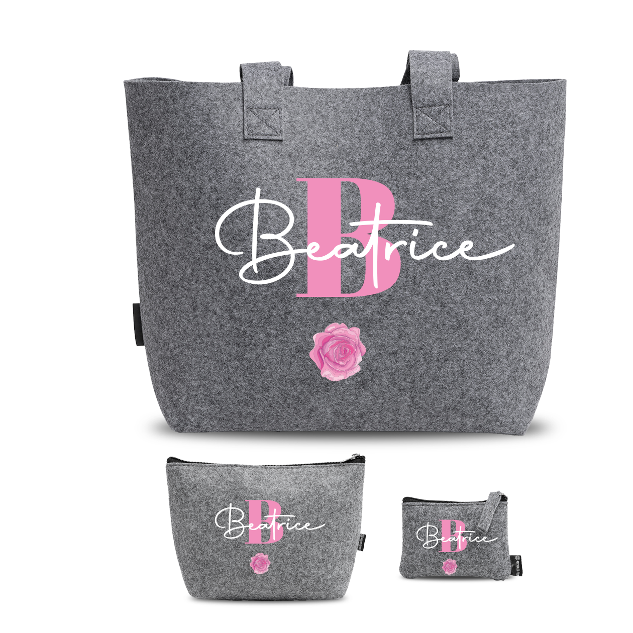 Letter pink - Tris Borse in feltro con designe melange - personalizzato con nome e iniziale