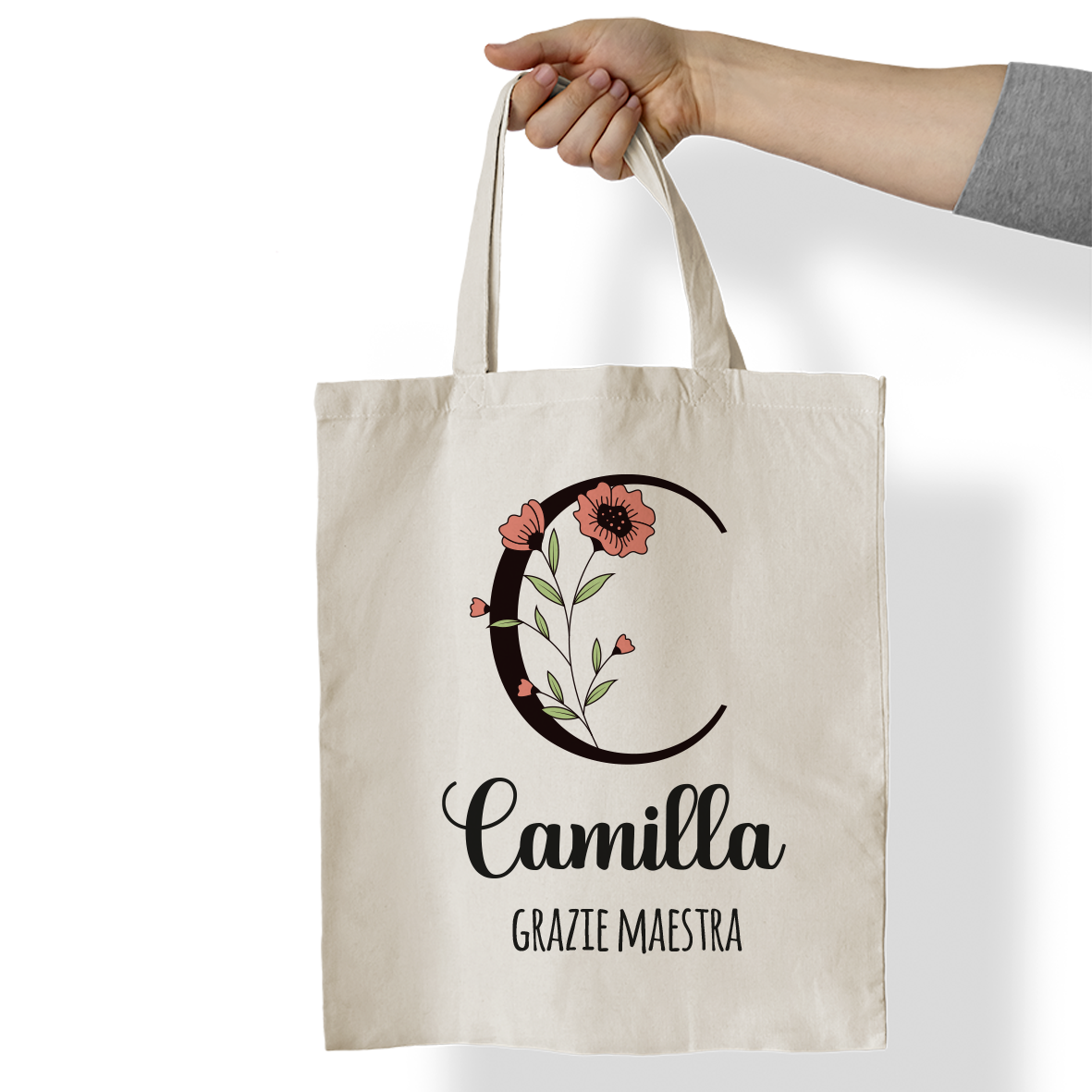 Maestra flower and letter - Borsa Mare - idea regalo maestra - personalizzata con nome