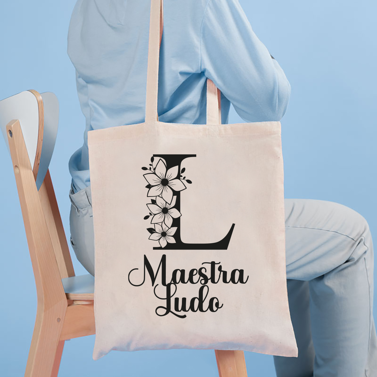 Maestra flower - Borsa Mare - idea regalo maestra - personalizzata con nome e iniziale
