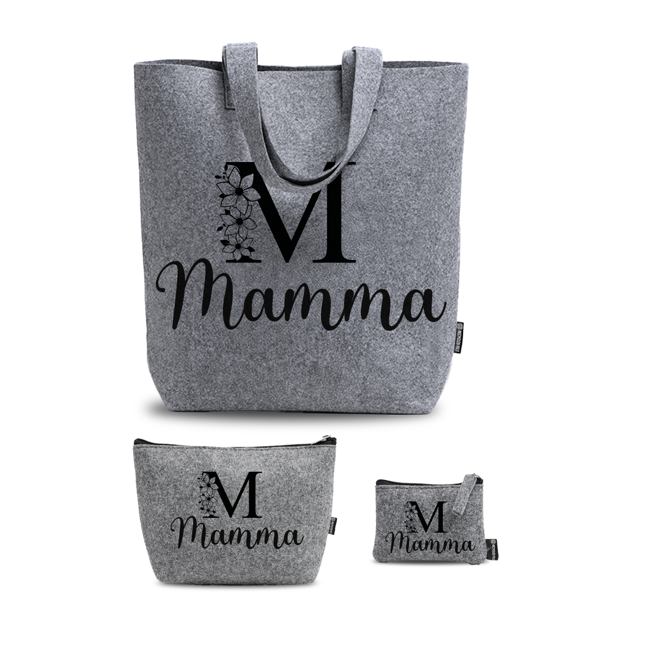 Mamma flower - Tris Borse in feltro con designe melange