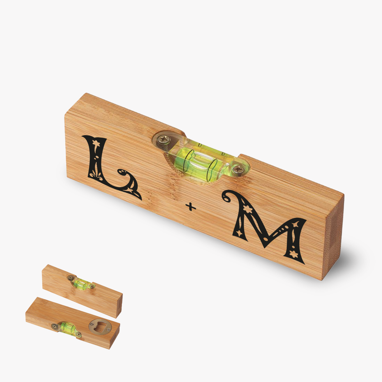 Iniziali - Apribottiglia con mini livella - personalizzata con iniziali