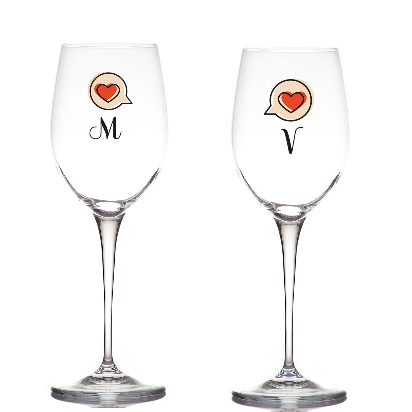 Iniziali heart - Coppia di Calici personalizzati con iniziali