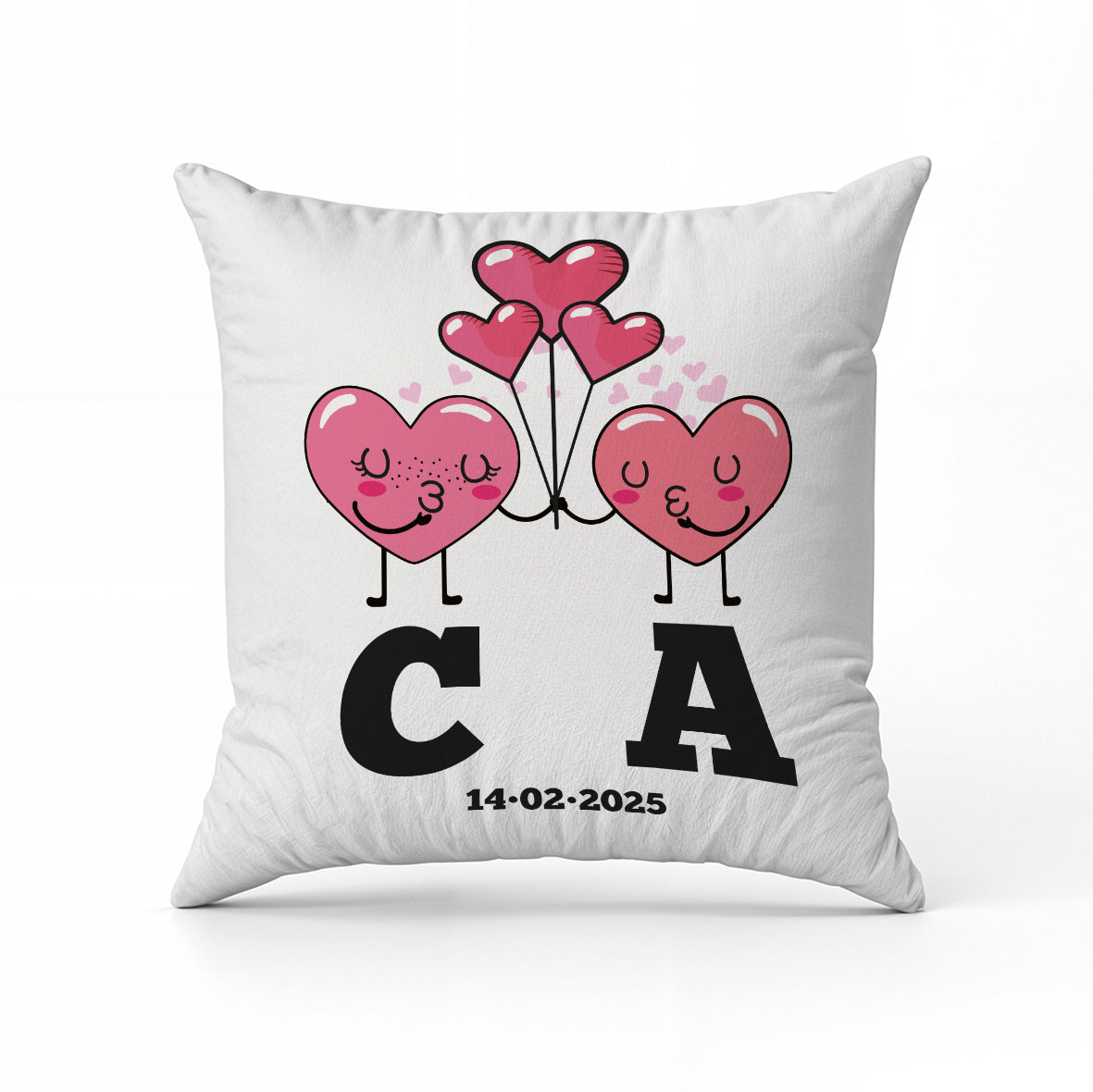 Letter Heart Ballon - Cuscino - idea regalo - personalizzato con iniziali e data