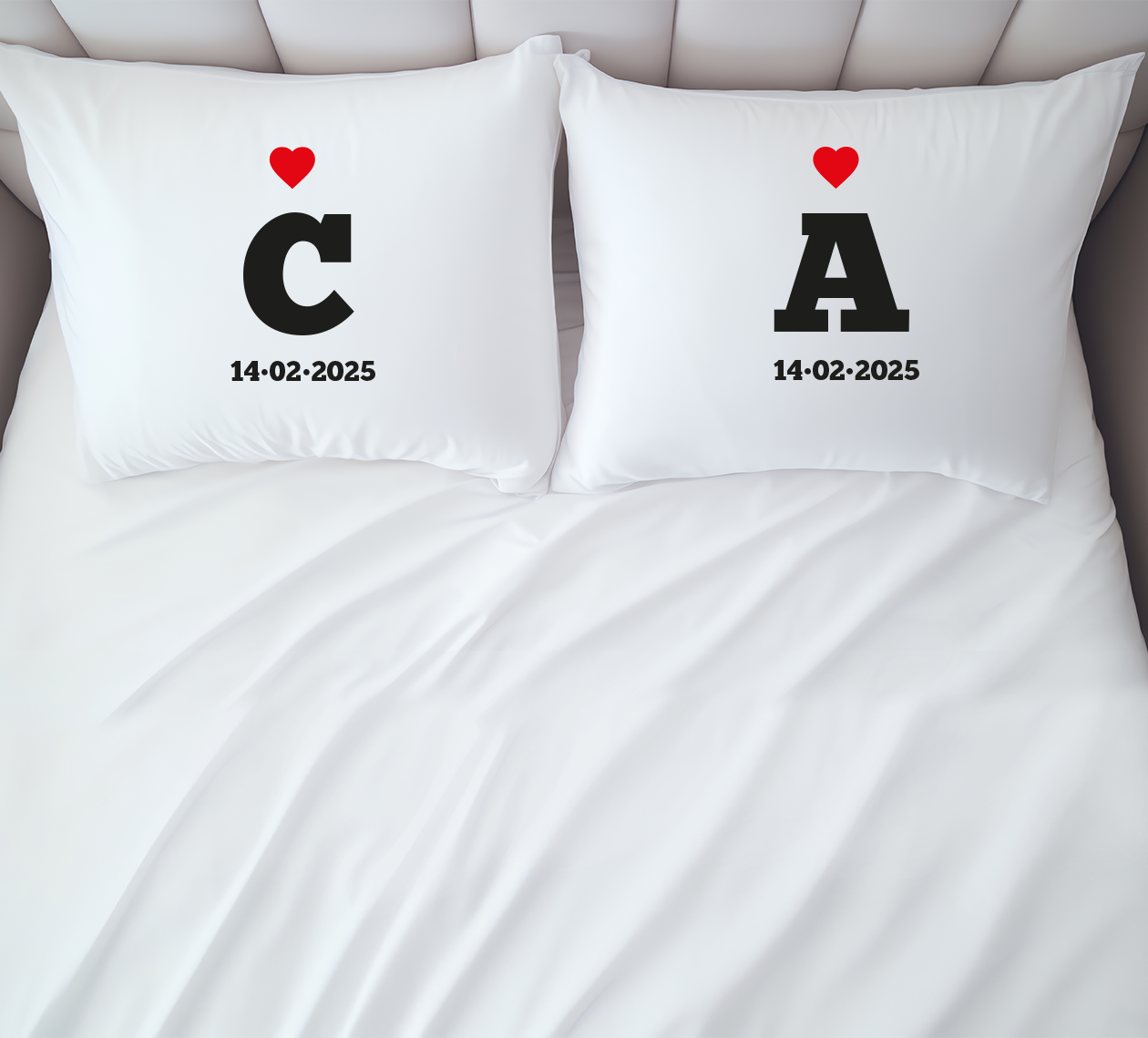 Letters Heart - Coppia Federe - personalizzata con iniziali