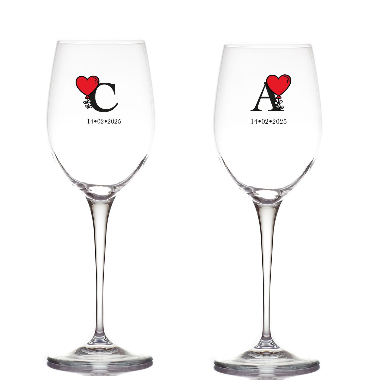 Date Heart - Coppia di Calici - personalizzati con iniziali