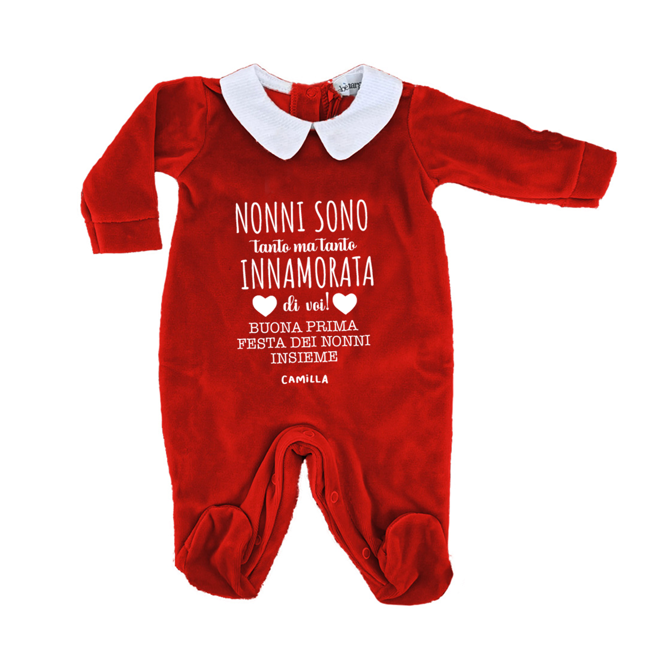 Nonni sono innamorata di voi - Pagliaccetto Neonato in Ciniglia con Colletto Bianco personalizzato con nome