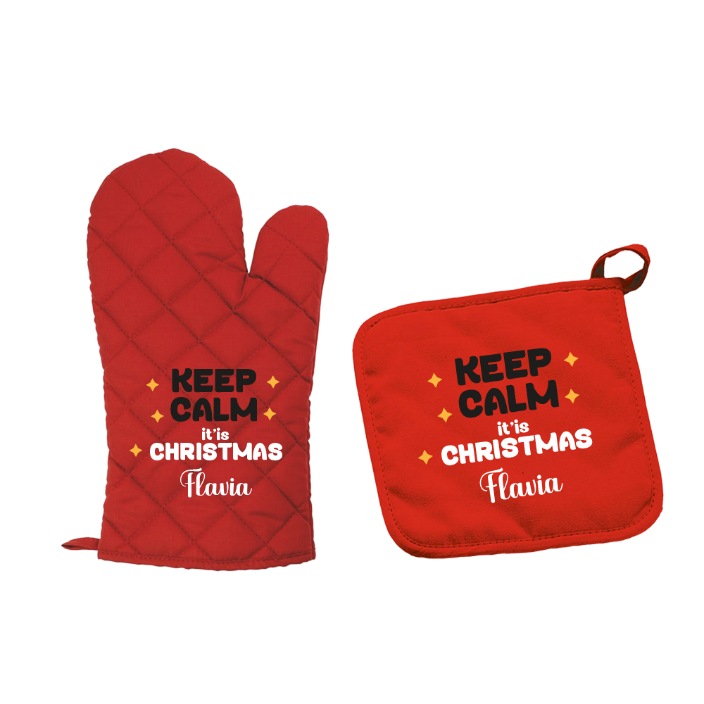 Keep Calm it's Christmas - Set da Cucina Guanto e Presina - personalizzati con nome