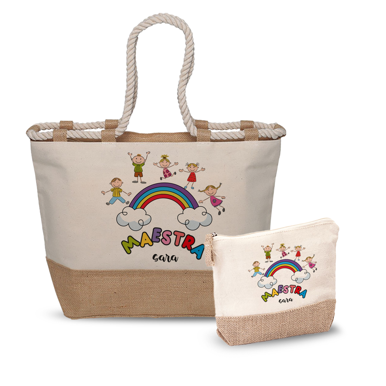 Maestra Rainbow - Combo: Borsa mare + Pochette - personalizzata con nome